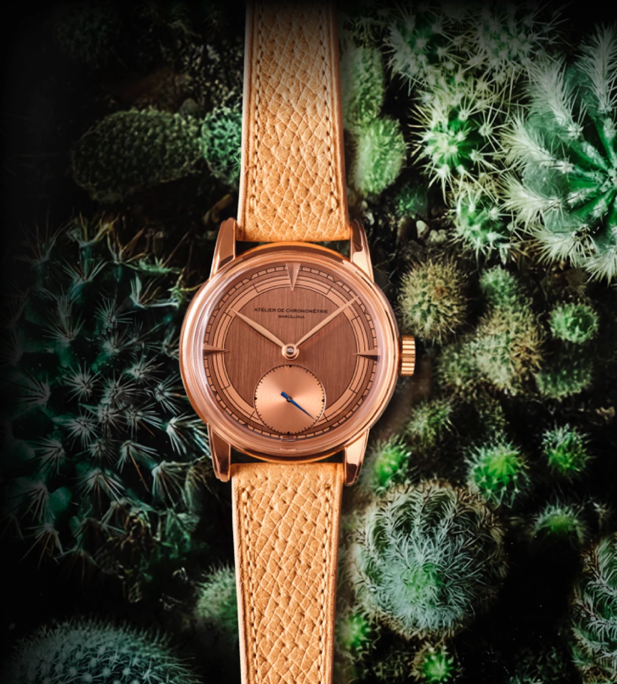 Atelier de Chronométrie AdC28 in rose gold on a textured leather strap
